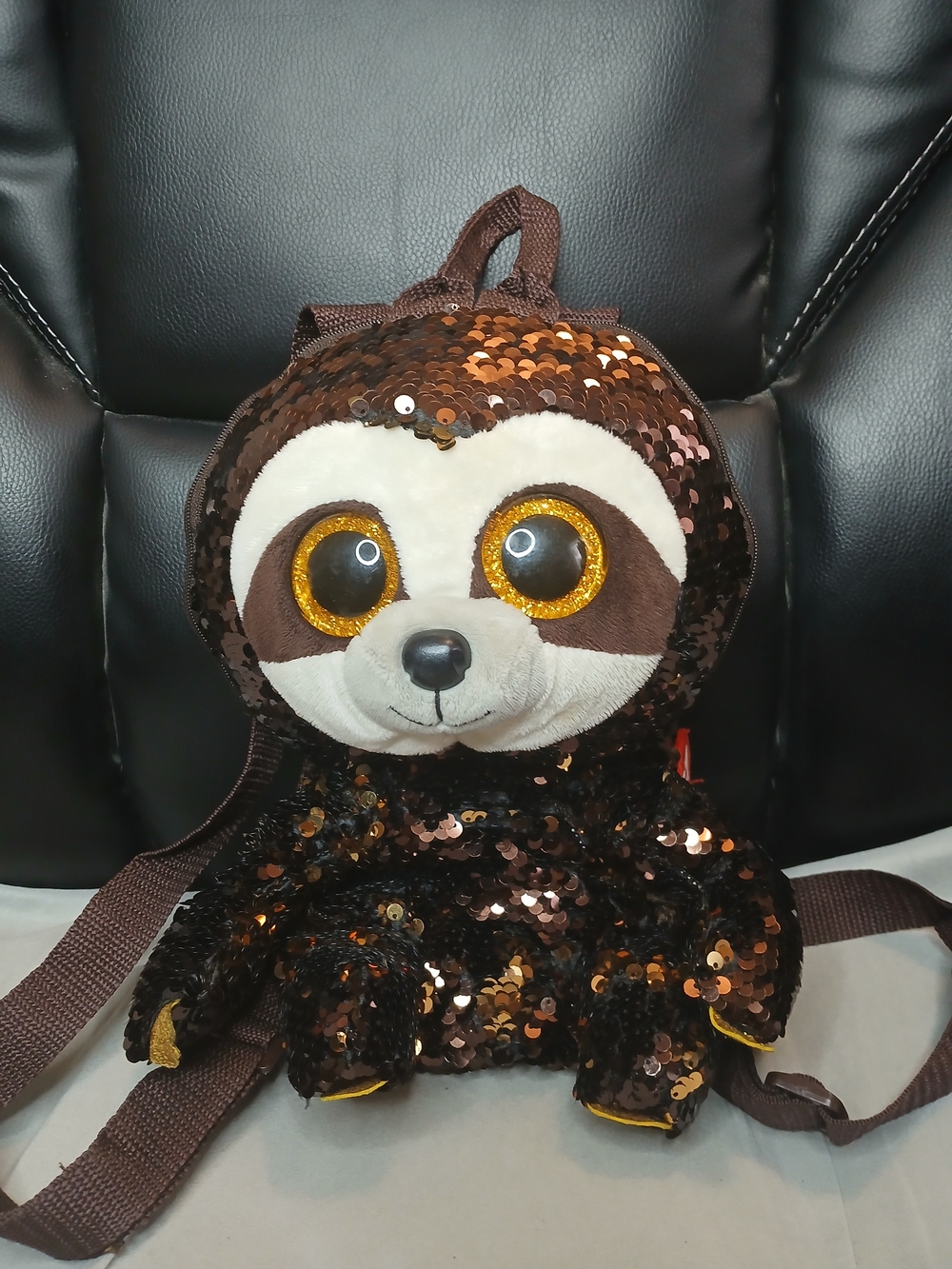 Ty Sequin Sloth Plush Backpack in Brown and Gold